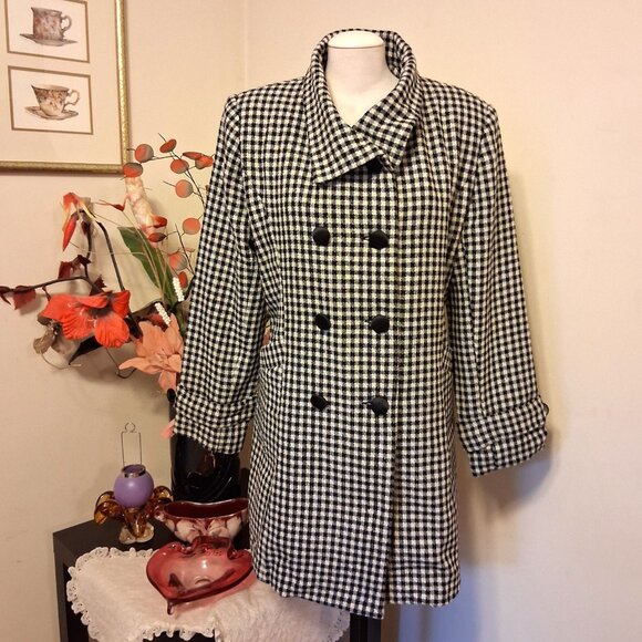 NEW Women’s Black White Double-Breasted Lined Trench Coat Winter Outerwear 18 XL - Picture 2 of 10